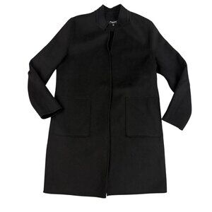 Kenneth Cole New York Coat Womens Large Black Collarless Open‎ Front Minimalist